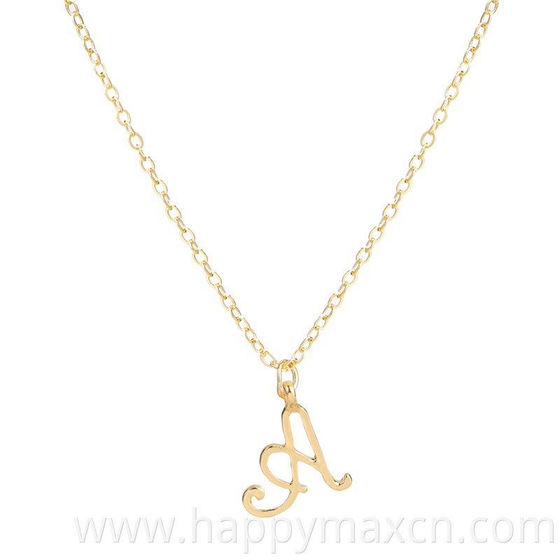 Wholesales cursive A~Z 26 letters gold silver necklaces with letter pendant for women